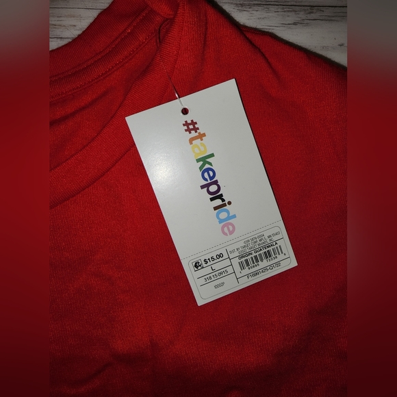 NWT Pronouns Short Sleeve Crewneck Red T-Shirt- LGBTQIA + Pride Collection - Picture 2 of 2